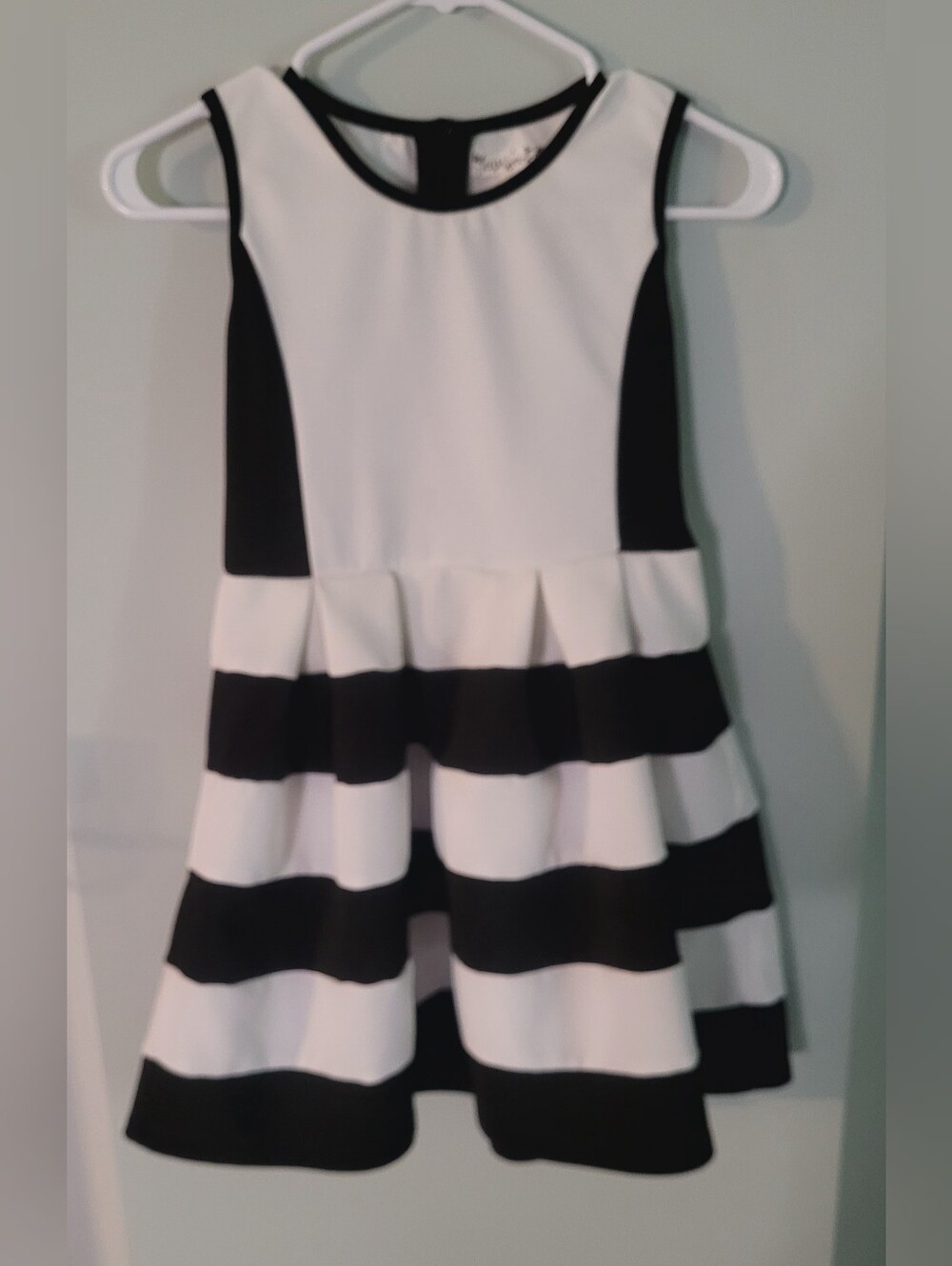 Girls' Black & White Striped Kint Works Dress